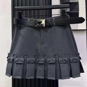 Miu Miu Women’s Gray Pleated Skirt with Belt